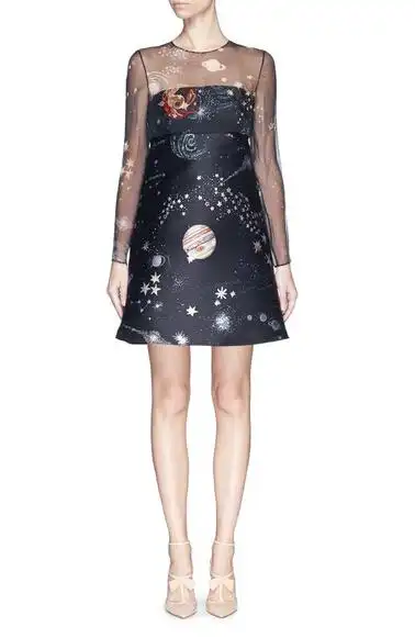 valentino华伦天奴女装真丝拼贴绉绸连衣裙101011679