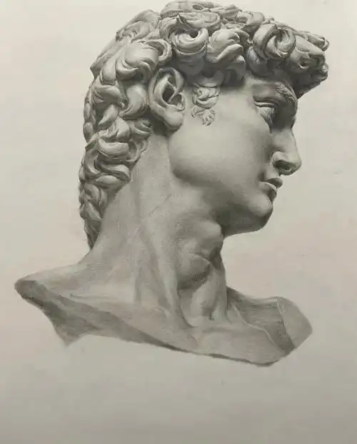 有人说赵安尉这张局部画法的素描大卫石膏像,无论是挑选的绘画角度和