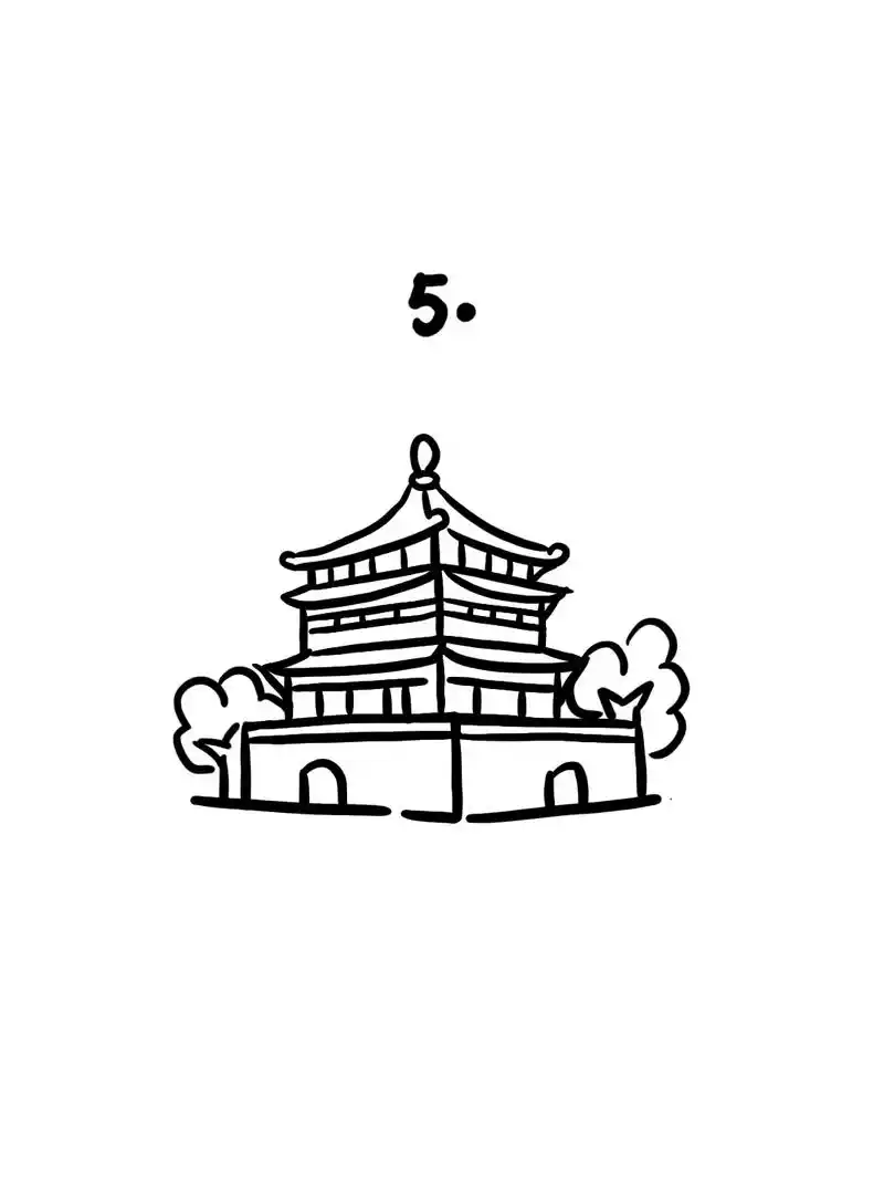 陕西西安钟楼,地标建筑简笔画09.step1,先画钟楼的城墙 - 抖音