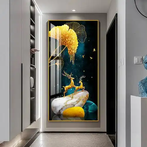 入户玄关装饰画走廊过道晶瓷画现代简约轻奢挂画石来运转2280160cm铝