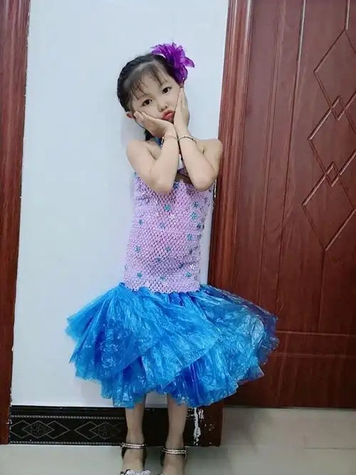 央紫 环保时装秀女孩儿童环保服装美人鱼手工diy半成品幼儿园亲子创意