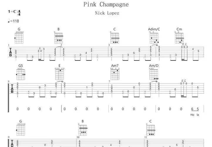pink champagne吉他谱_nick lopez_c调弹唱吉他谱68%原版 - 吉他世界