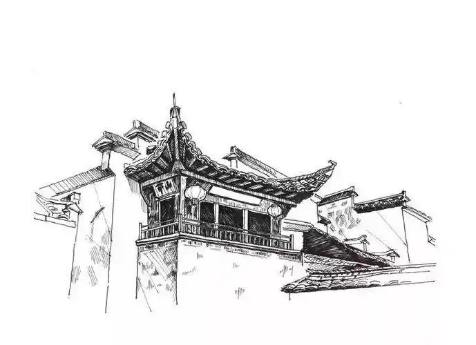 一行手绘原创精选100幅中国古建筑钢笔画步骤图视频解说送给勤奋得让