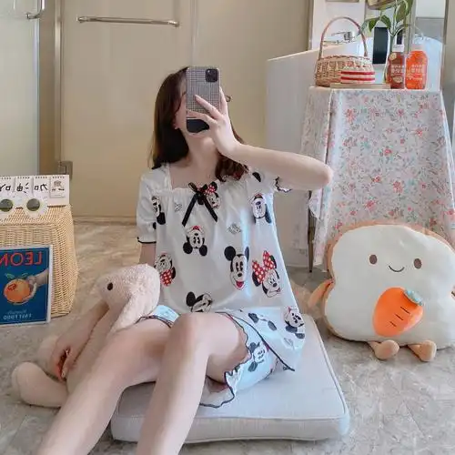 6款色仿真丝韩版睡衣女春秋季薄款可爱休闲蝴蝶结公主家居服套装 - 17