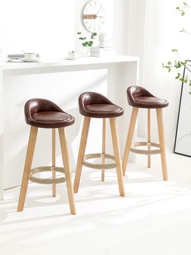 实木吧台椅子靠背吧台凳现代简约前台酒吧椅家用北欧复古高脚凳子