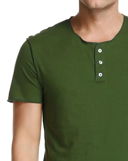 男款弹力舒适墨绿色半襟短袖t恤