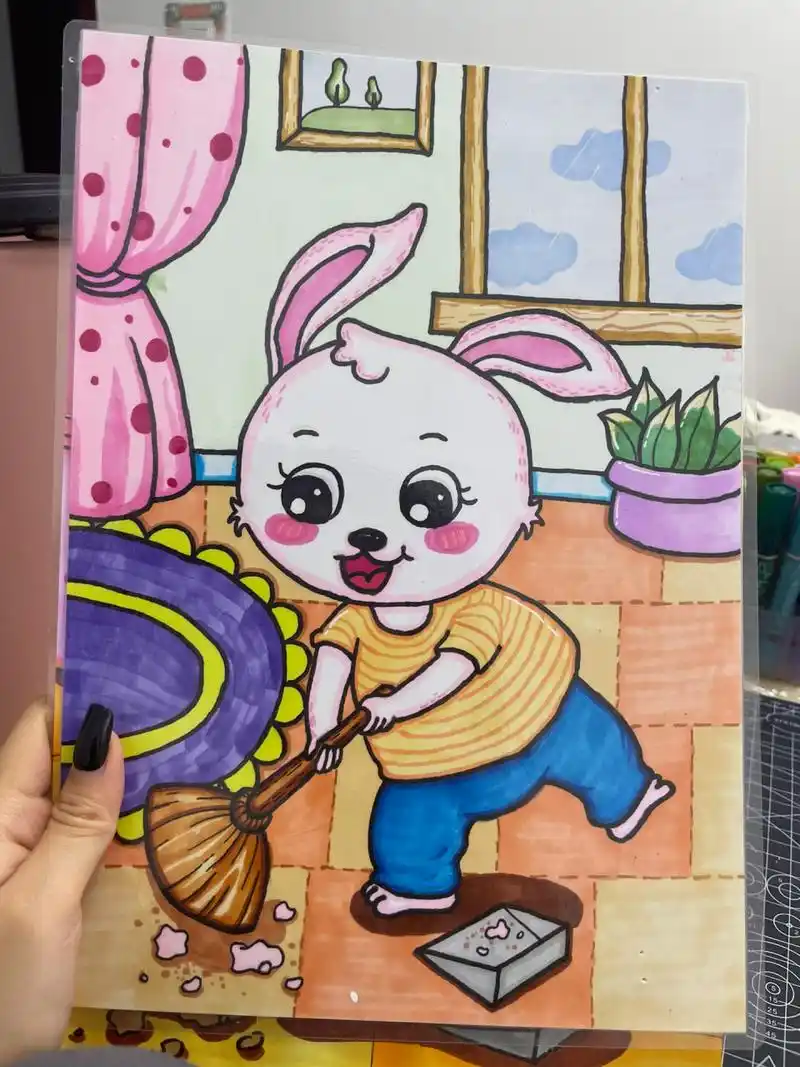劳动主题儿童画,做家务
