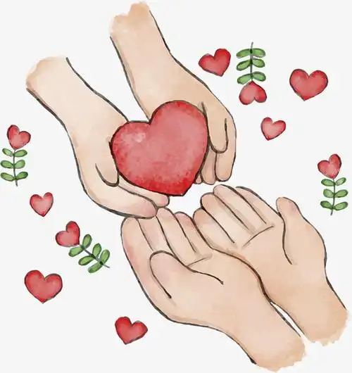 春夏手绘红色长发美女传递爱心