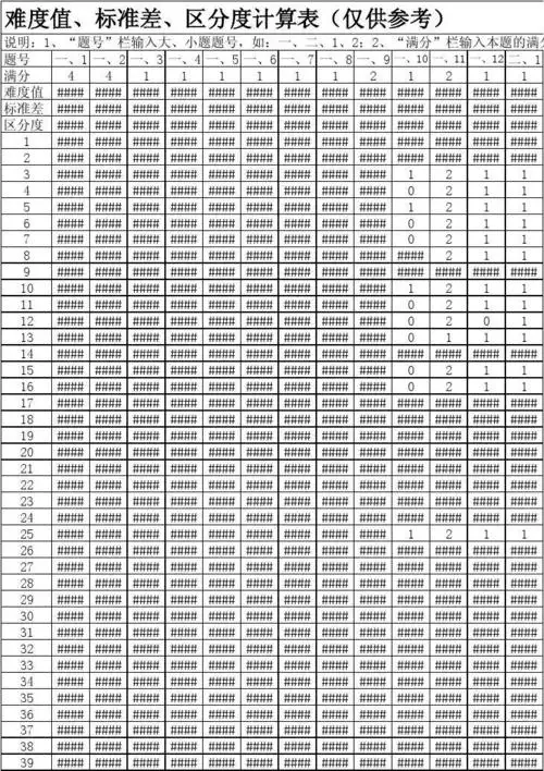 三年级数学难度值,标准差,区分度计算表