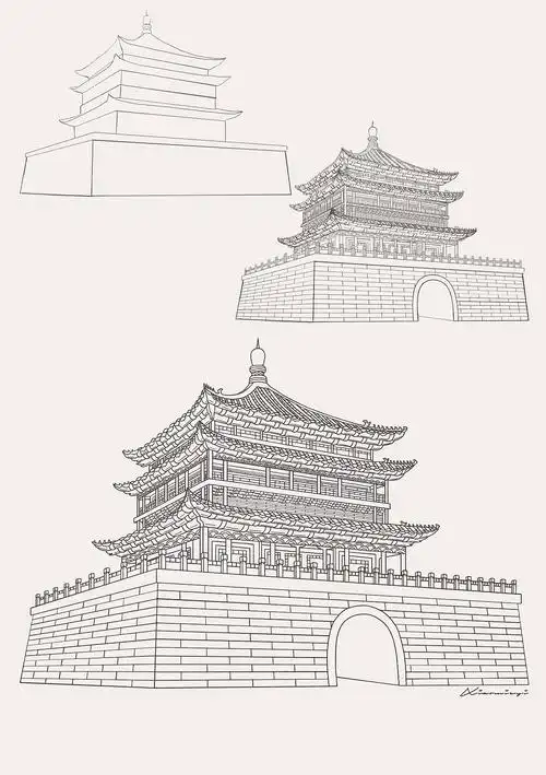 钟楼-西安|插画|创作习作|小咩蚁 - 原创作品 - 站酷 (zcool)