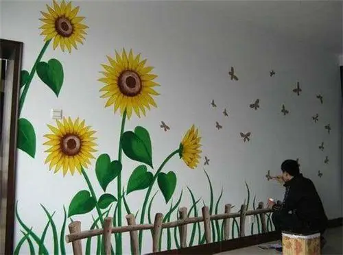 四,墙体手绘的上色用h系列的绘图笔在墙上绘出图画的雏形.