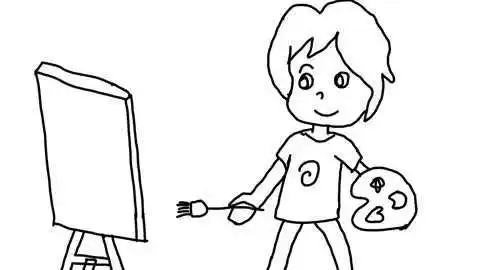 艺言手绘:我们一起学画画,教你如何画简笔画正在画画的小画家
