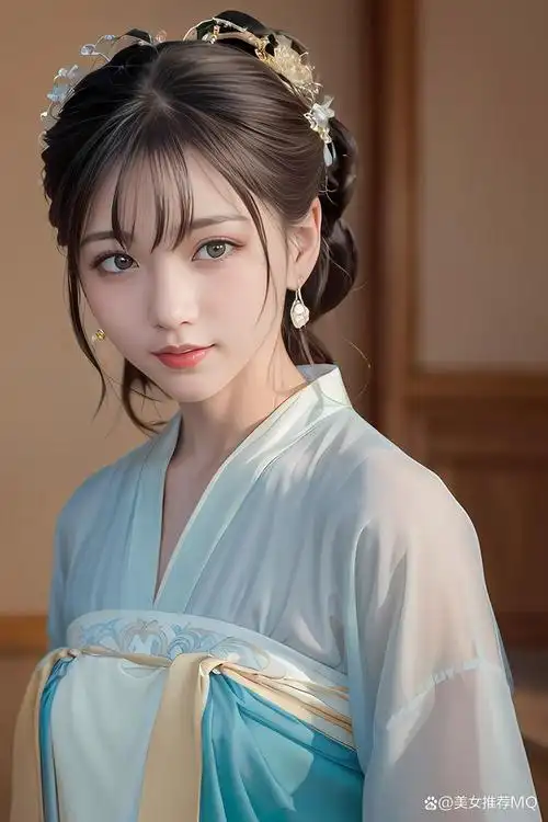 蓝色汉服美女绽放杭州西湖