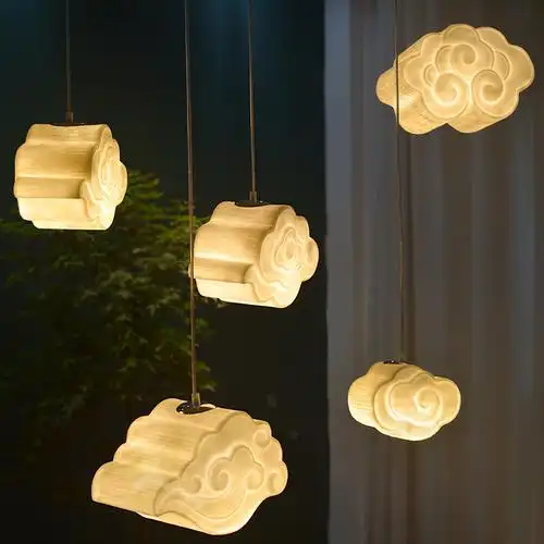 仿古餐厅创意雕刻祥云吊灯新中式复古茶室卧室客厅古风云朵装饰灯