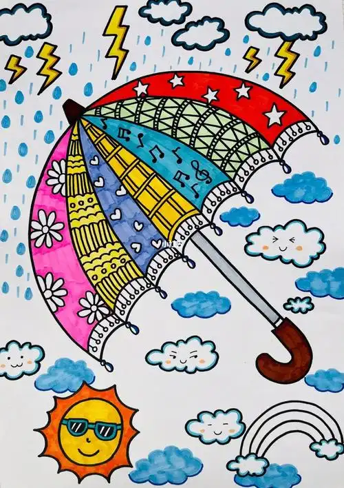 马克笔创意线描画丨彩虹雨伞79