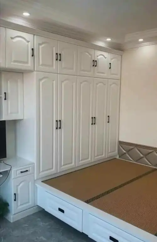 书桌书柜组合效果图 榻榻米床柜一体