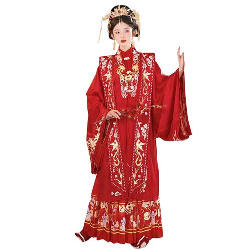原创汉服秋冬款女明制云肩刺绣古装中式新娘红色婚服嫁衣凤冠霞帔