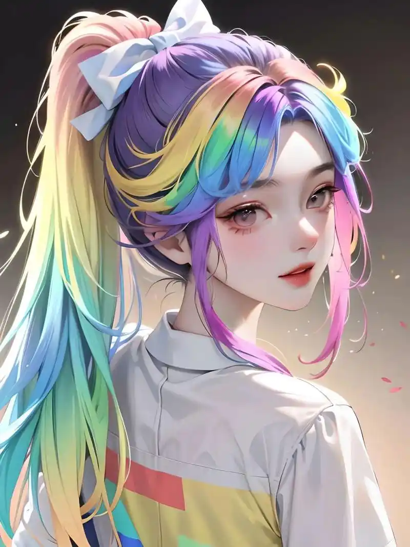 彩虹少女96|高马尾渐变彩虹女生
