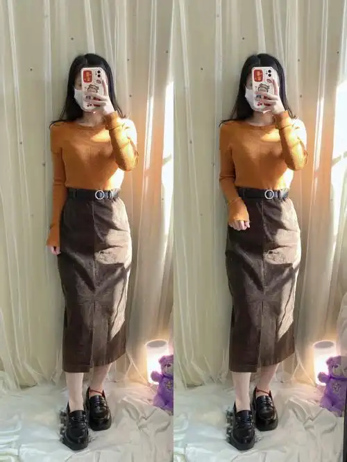 秋冬必备的一条复古咖色裙子