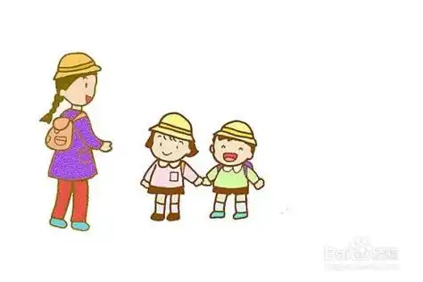 幼儿园老师迎接小朋友简笔画