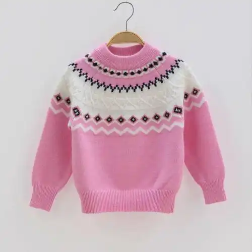 冬款新品儿童毛衣韩版女童复古提花针织上衣宝宝洋气厚实保暖外套