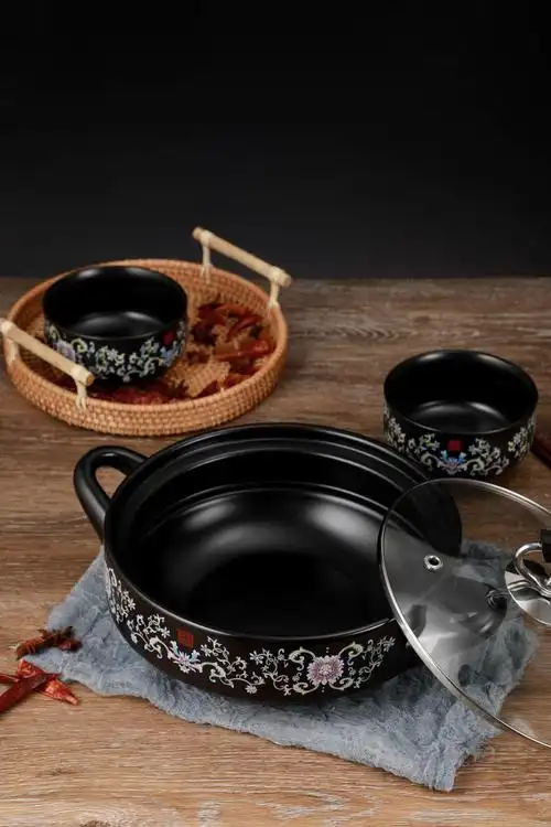 璞庐陶瓷创禾陶瓷景德镇珐琅彩中式干烧锅天然气无涂层不生锈平底锅不