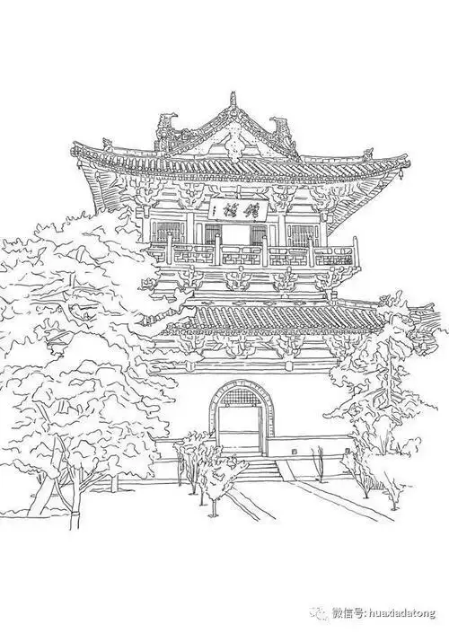 华严寺的简笔画