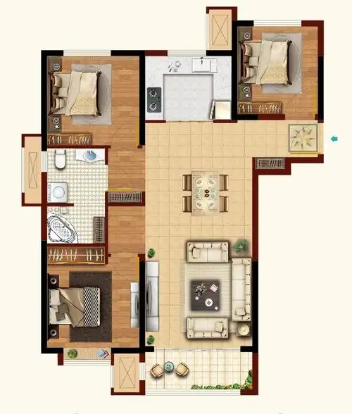 高层g1户型 120平米 三室两厅一卫