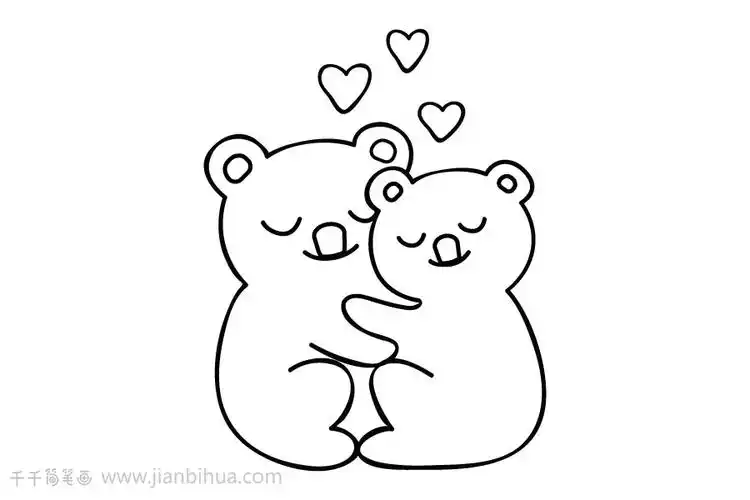 情人节快乐拥抱的小熊简笔画