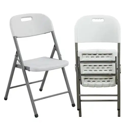 便携式白色餐椅 双杆加强型塑料椅子 户外耐用中空吹塑简易折叠椅