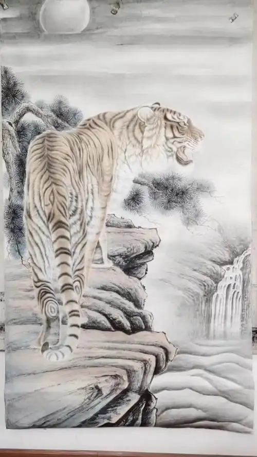 绘画#猛虎上山步步高升,超级霸气的老虎画