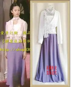 刘亦菲同款 连衣裙 金粉世家同款 白秀珠 高腰 半身长裙 紫色