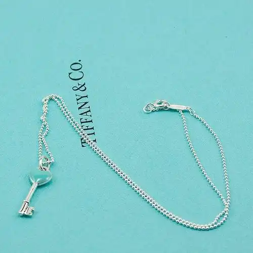 蒂芙尼tiffanycotiffany925银镶blue珐琅爱心钥匙项链送女友节日