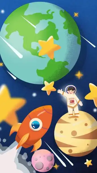 航天日航空太空星球银河卡通扁平宇航员插画