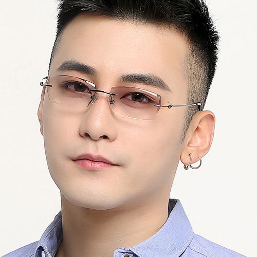 近视眼镜男无框切边镶钻成品眼镜框架防辐射配眼镜度数平光镜8585