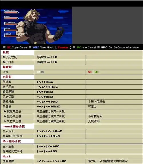 拳皇2002风云再起鲁卡尔(boss)出招表?