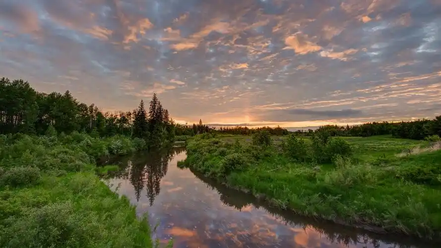 美丽的自然风光,河流,草,树,日落,云海 壁纸 - 1600x900