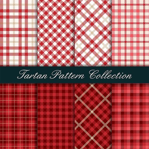 y724红色格子呢无缝模式图案经典格子布几何条纹方格矢量设计素材