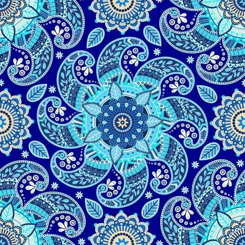 蓝色民族风印花图案矢量素材