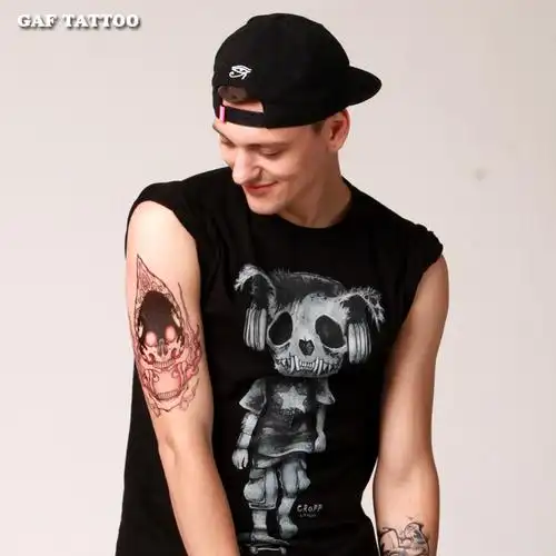 格艾菲火焰图腾花臂纹身贴逼真防水男女持久仿真骷髅刺青纹身贴纸