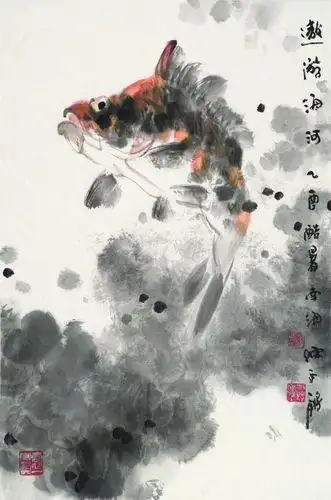 济南市东城水墨画简笔画鱼,写意花鸟画 水墨山水画国画鱼著名画家魏奇