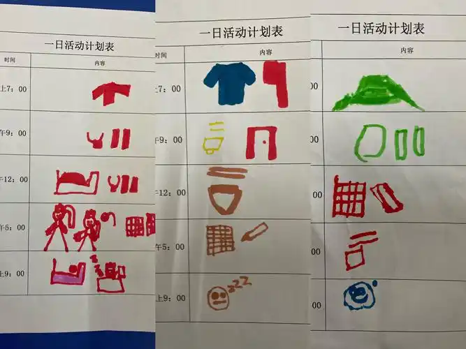 孩子们乐意用绘画的方式制定属于自己的时间安排表.