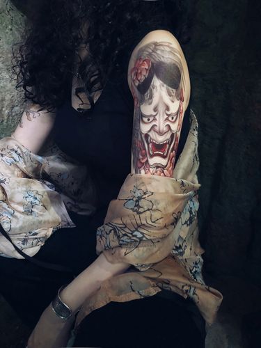 千只鹤原创手绘纹身贴和风日式般若樱花防水花臂大腿肩膀