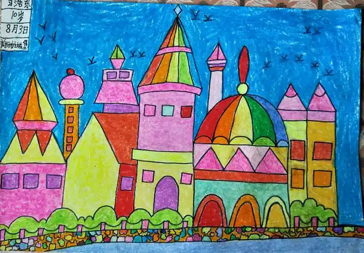 8月3日儿童画作品集《河边的房子》