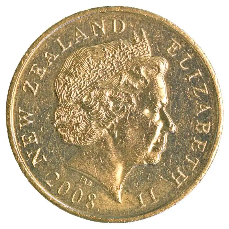 2 新西兰元硬币,2 新西兰元硬币在白色背景上孤立