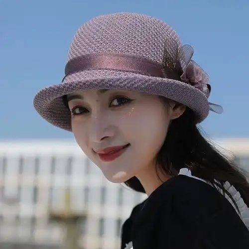 赫本风时尚气质名媛法式太阳帽卷边帽子女款礼帽女英伦渔夫帽夏季