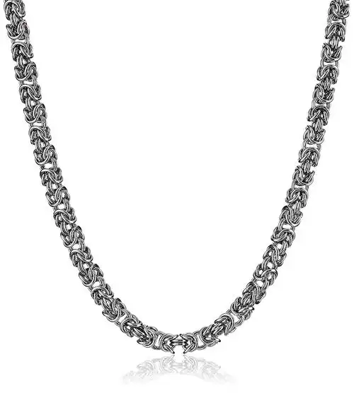 mens stainless steel byzantine chain necklace, 18"