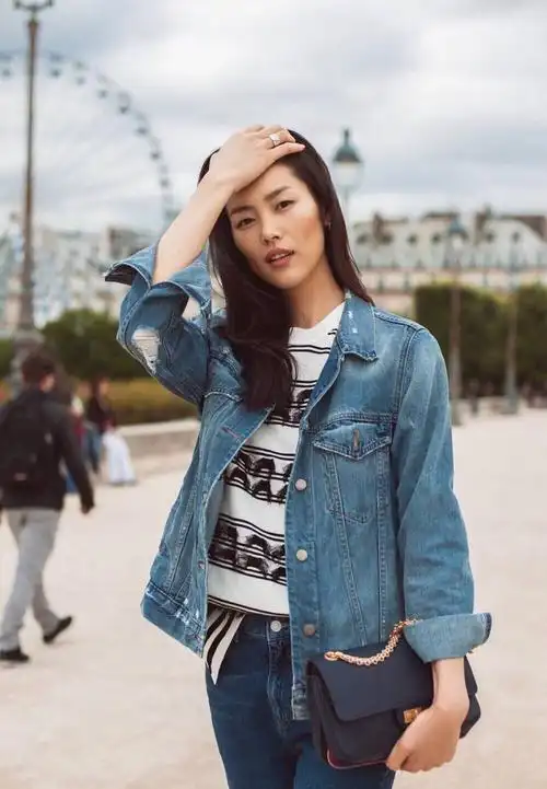 街拍刘雯款欧美复古宽松牛仔外套个性百搭bf风上衣女短款牛仔衣