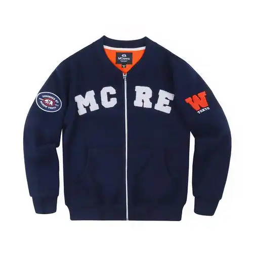 mcrew cabear 加州熊logo秋冬休闲字母刺绣棒球藏青蓝夹克外套