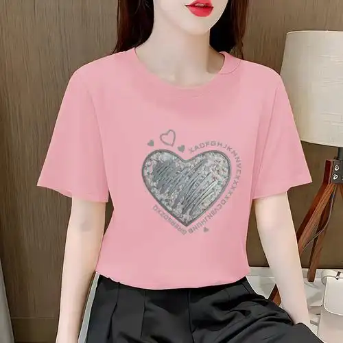 6197辣妹甜辣风微胖设计感体恤简约修身圆领小众时髦短袖t恤女夏 - 17